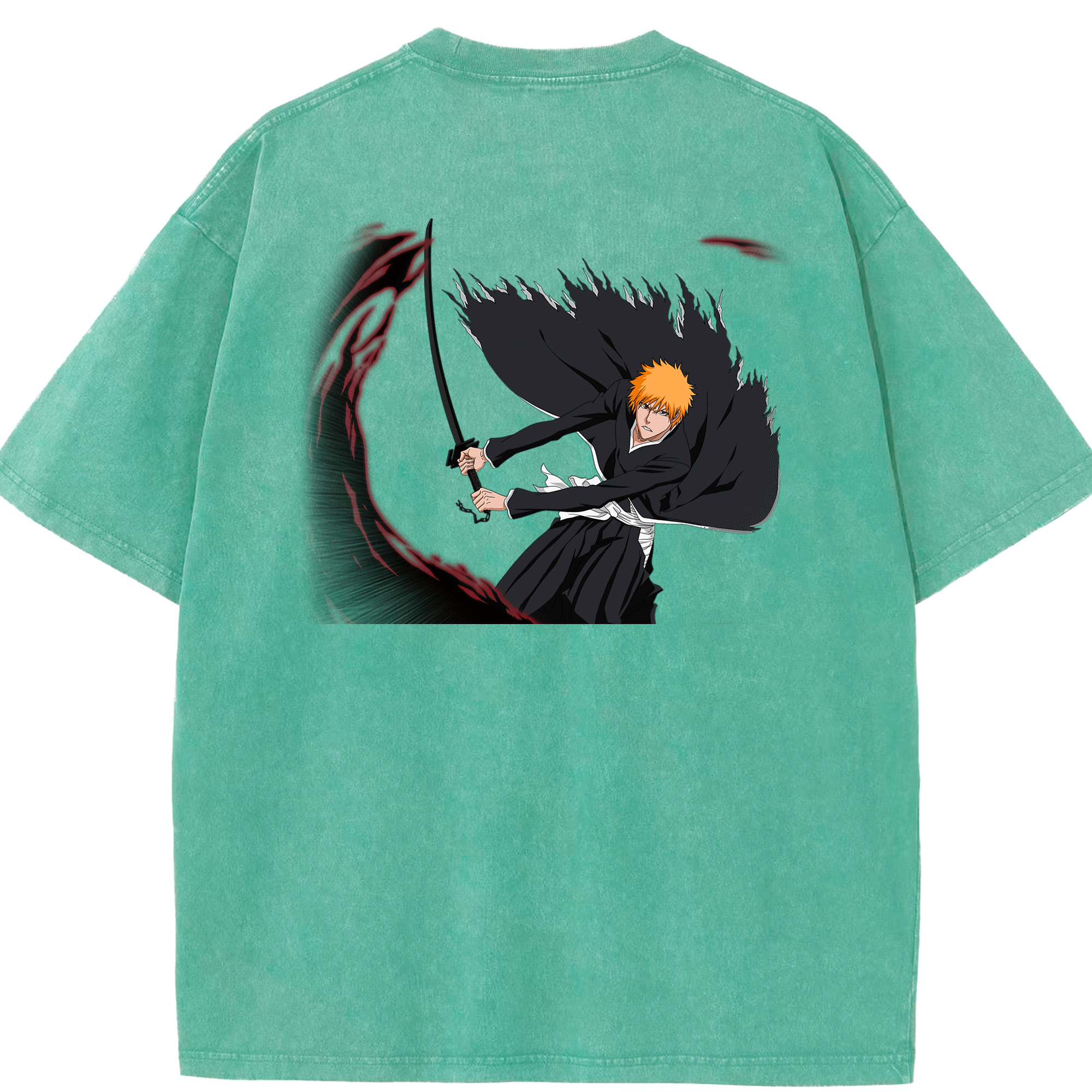 （画像用） ブリーチ 黒崎一護（くろさき いちご）BLEACH Kurosaki Ichigo 綿100% ヴィンテージ風 半袖Tシャツ（背面プリント）